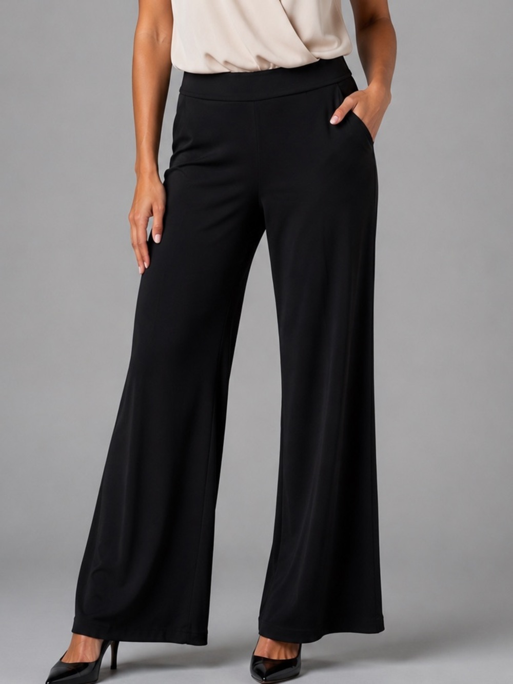 Cato Black Wide-Leg Ponte Pants